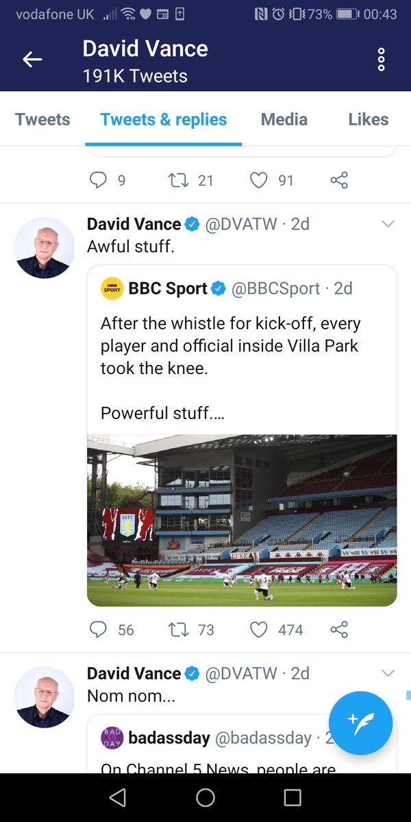 Everyday Racists *18. Actually, there's nothing everyday about this racist, David Vance. You really need to view his timeline to get an idea of how much hate exists beneath his shiny pate. He had 169k followers. Bigotry loves company. Love his plea to Trump, though!