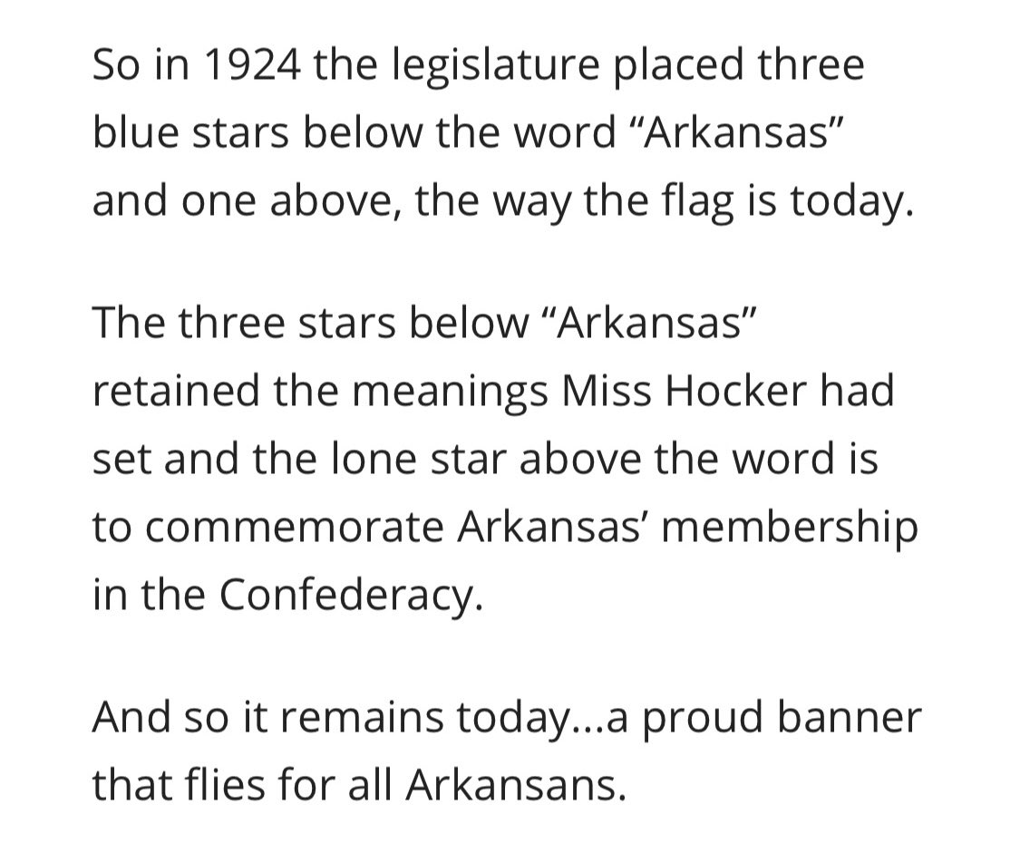 The excerpt from the website, which you can read , further states the flag is a “proud banner that flies for all Arkansans.”Think about that, though.The simple historical fact is the Confederacy fought to keep Black people as property instead of equal members of society.