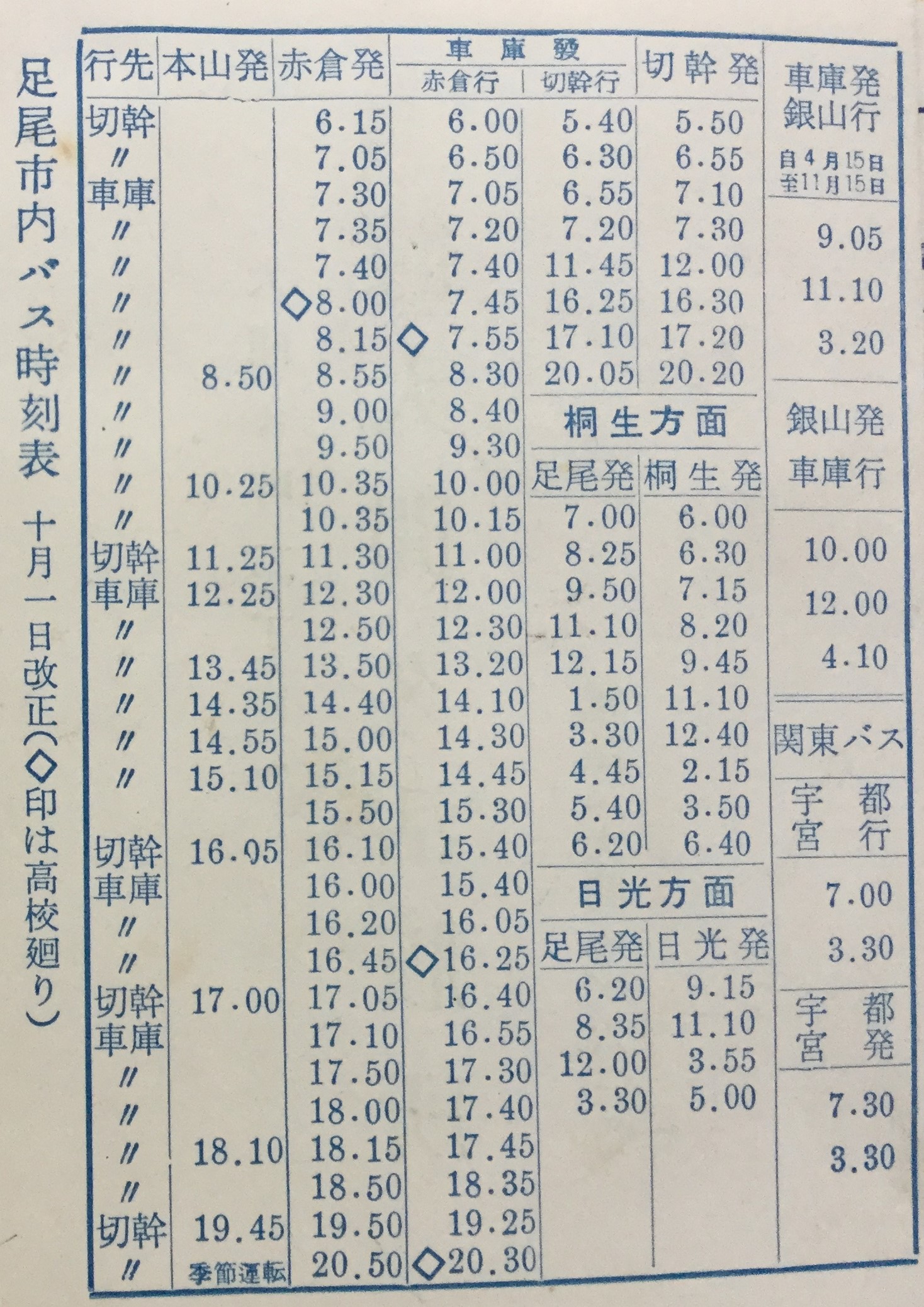 r1【東武バス】日光-沼田線 時刻表 昭和41年頃 東武鉄道自動車局