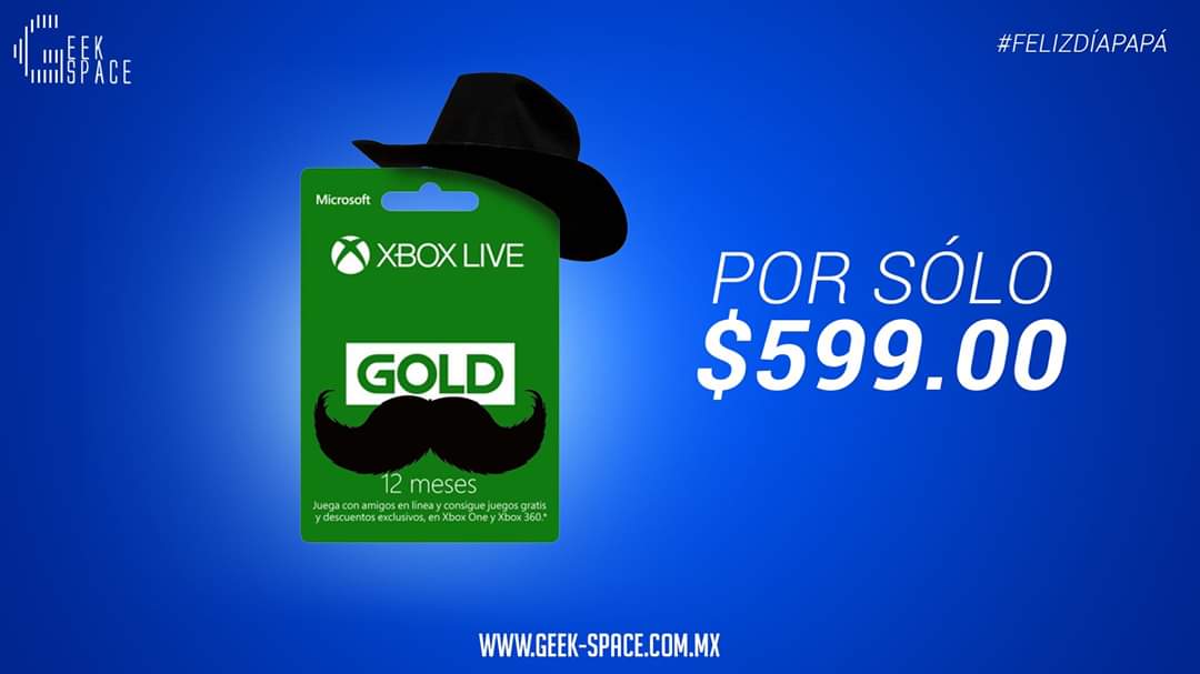 ¡#FelízDíaPapá! Éste fin festejamos a papá. Membresía Xbox Live Gold 12 meses a tan sólo $599.00

Compra ya enviándonos inbox, vía WhatsApp al 5569151955 o en nuestro sitio web: geek-space.com.mx

#Promo24hrs #PromoGeek #PonteGeek 💙👽