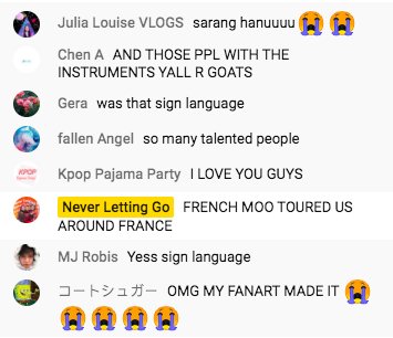NlgProject's tweet photo. [#THANKYOU]

Some screenshots of the Live Chat during the Premiere 💚

Thank you all who came for the premiere and showed your support, we really appreciate it! 

@RBW_MAMAMOO 
#NeverLettingGo_Project 

#6YearsWithMAMAMOO
#4x4everWithMAMAMOO
#NeverLettingMAMAMOOGo https://t.co/GpD6QrIVIg