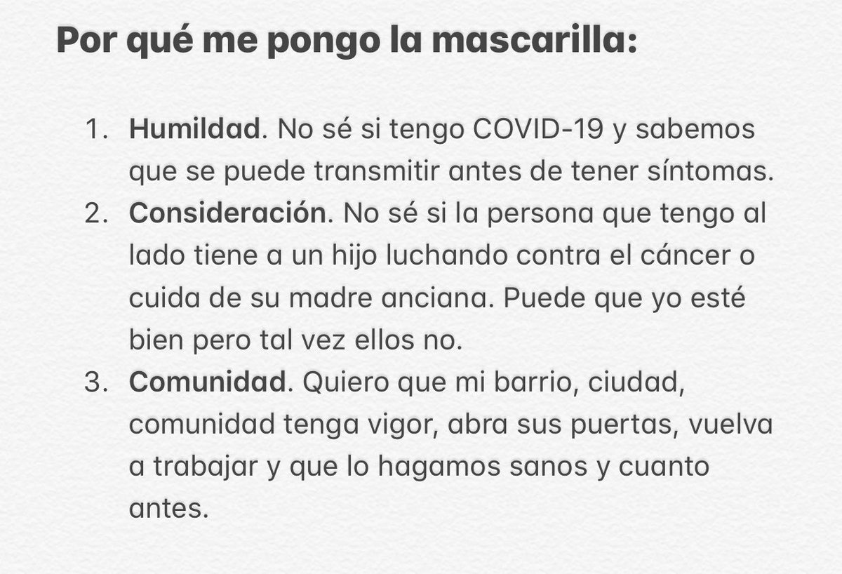 3 razones para ponerme la mascarilla
#COVID19 

(Adaptado vía @gregggonsalves )