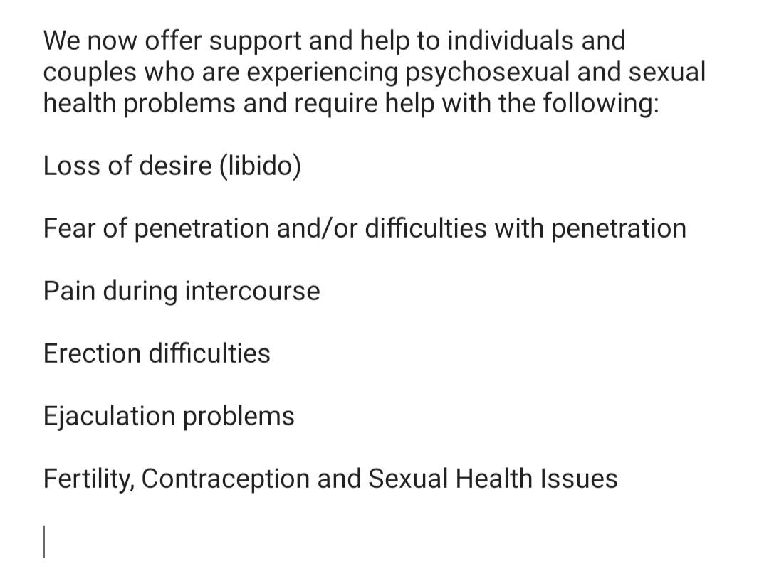 Sexual therapy now offered
#couples #ejaculation #erectiledysfunction #lossofdesire #fertility #contraception #sexualhealth #sextherapy