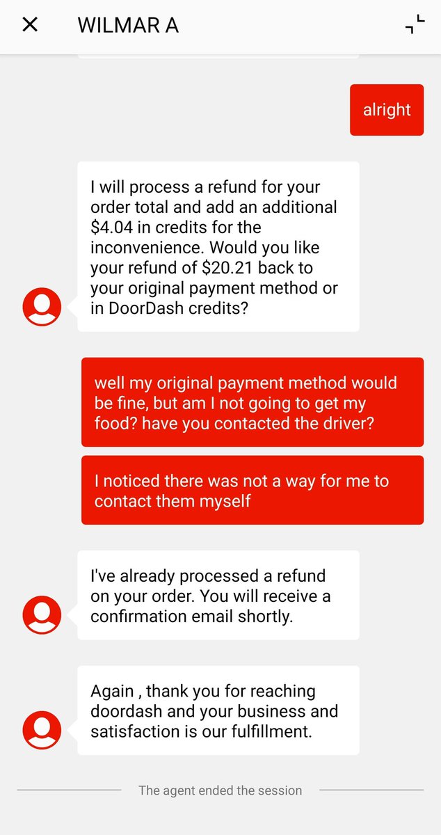 Jensor_'s tweet image. Thank you @DoorDash for the lackluster response and lack of concern with my questions. I plan on using this credit and then halting all orders with your app. I am disappointed.