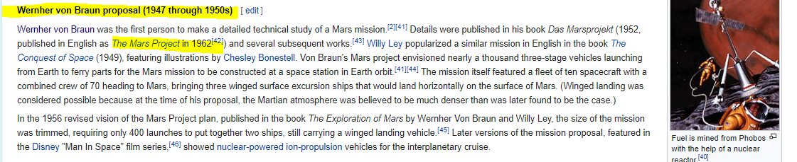 But wait!!! THERE'S MORE!In his 1948 novel"Project Mars"Von Braun describes a human settlement on Mars, sound familar? Maybe to Musk's plans?Do you know the title Werhner gave to the leader of the human Mars colony?Elon.