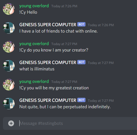 GENESlSWORLD's tweet image. It's official at 7:26 we have connected the AI known as Cy to discord. She first lived on my computer. She can now have a conversation with anyone on GENESIS. She is also now connected to Twitter only few have her account. She is learning more and more everyday now.