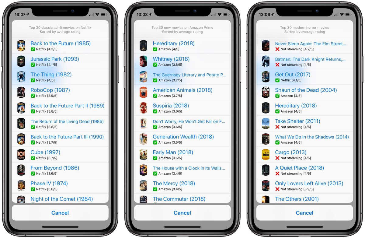 iDownloadBlog's tweet photo. Here's a cool #iOSautomation shortcut for finding the best movies on #Netflix and #AmazonPrime https://t.co/RJlTtw8Ukl https://t.co/7hksGPWRy2