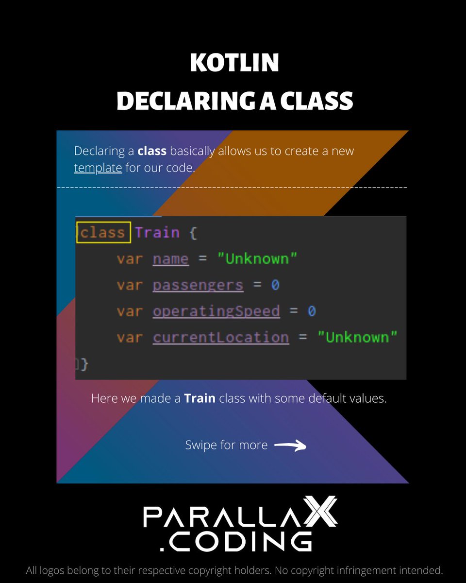 parallaXcoding's tweet image. Kotlin: Learn how to Create A Class | 𝙃𝙖𝙣𝙙𝙢𝙖𝙙𝙚 𝙛𝙤𝙧 𝙮𝙤𝙪 𝙗𝙮 𝙥𝙖𝙧𝙖𝙡𝙡𝙖𝙓.𝙘𝙤𝙙𝙞𝙣𝙜 #app #mobile #coding #android #ios #dev #developer #programming #programmer #code #computer #kotlin #java #100DaysOfCode #software #softwaredeveloper #google