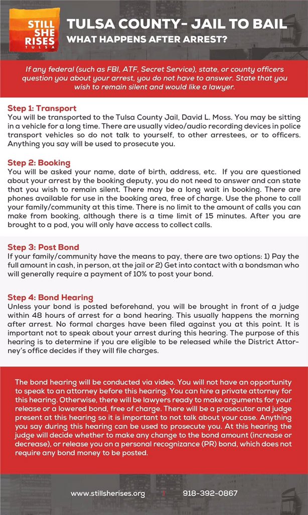 UnifyTulsa's tweet photo. ***JAIL AND BAIL SUPPORT***
Save this information to your phone or write it down on your person. Call the jail support hotline. We have jail support on standby. https://t.co/JbaCxgvqoP