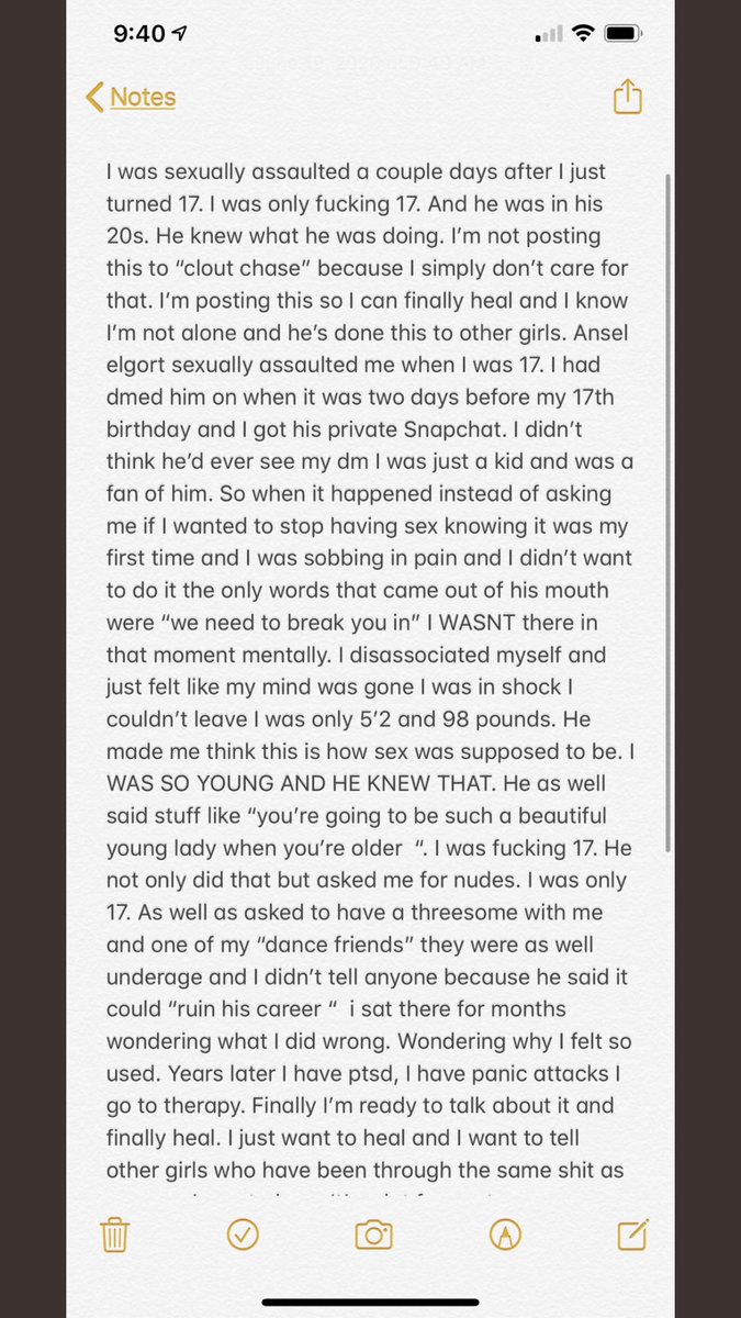 _poisonIV_'s tweet photo. Don't let her voice go silent. She was brave to speak up so do not shut her down. Just because he is famous does not give you the right to claim her story is "fake". ansel elgort is a pedophile. https://t.co/ot6nSZVk9e