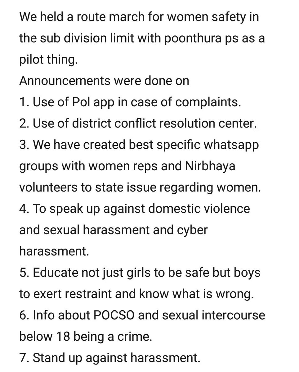 ACPshangumughom's tweet photo. We held a #routemarch for #womensafety in the sub division limit with #Poonthura #policestation as a pilot thing.
Stand up against #Harassments
Use #polapp
#acpshangumughom #keralapolice #thiruvananthapuramcitypolice https://t.co/2d4JhXjf0m