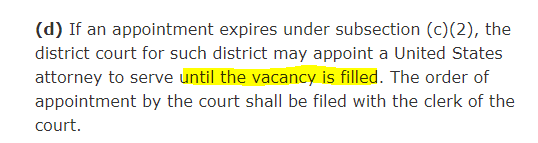 And in response to the "can he do that?" question, the statute says Berman serves "until the vacancy is filled." As I wrote up-thread, yes, Trump can replace him, but he has to get the advice and consent of the Senate first.