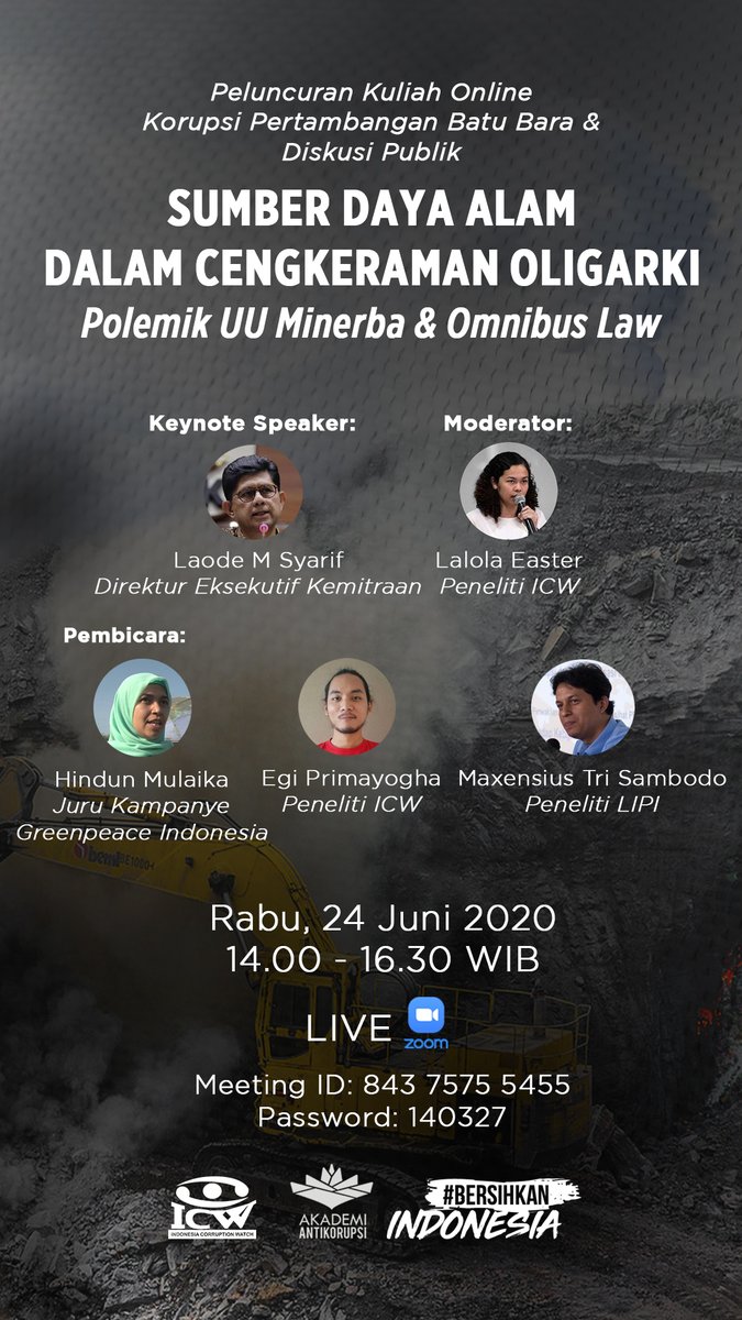 Sobat Akademi, nantikan peluncuran mata kuliah baru "Korupsi Pertambangan Batu Bara" dan diskusi publik "Sumber Daya Alam dalam Cengkeraman Oligarki" #Akademi_AntikorupsiICW <a href="/sahabatICW/">SAHABAT ICW</a> <a href="/antikorupsi/">ICW</a>