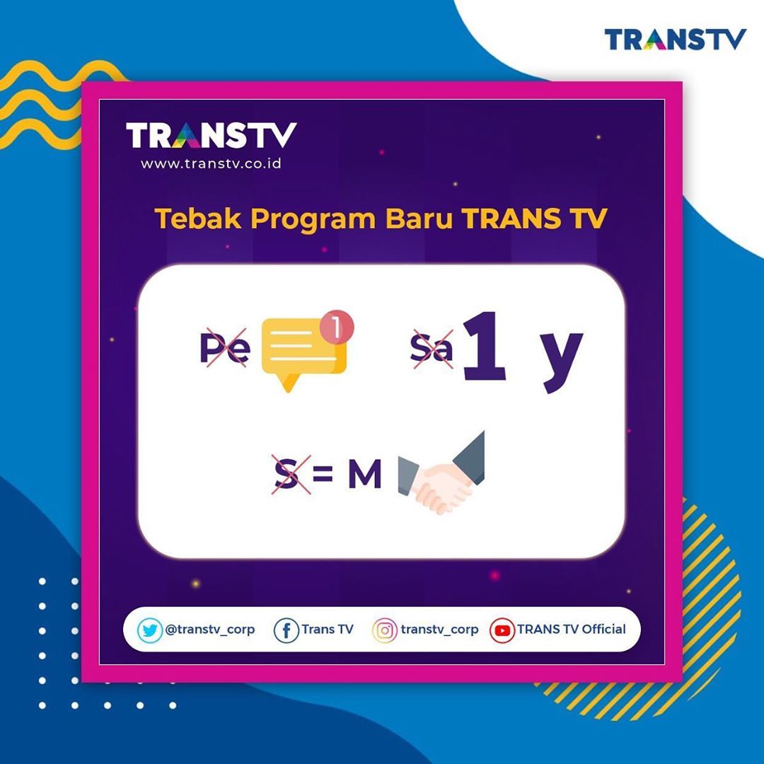 TRANSTV_CORP's tweet photo. Pergi ke pasar naik metro mini
Ke tukang buah cari kedondong
Wah di TRANS TV ada yg baru ni
Yuk tebakin dong!
#ProgramBaruTTV https://t.co/hjbVDJLpi2