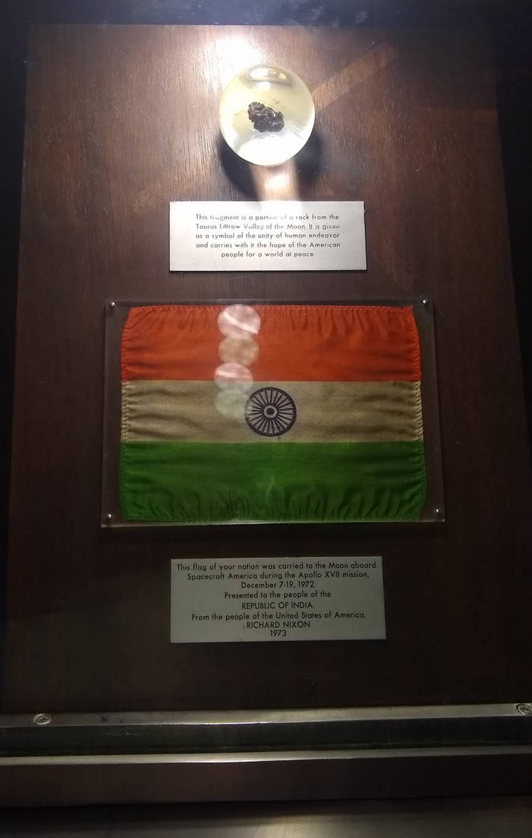 Similarly, again upon the return of Apollo 17 in 1972, another such sample display was gifted to the nations across the world.By now, this was the second time the Indian flag had flown to the Moon and back. Currently this display is sitting in the Parliament Museum, New Delhi.