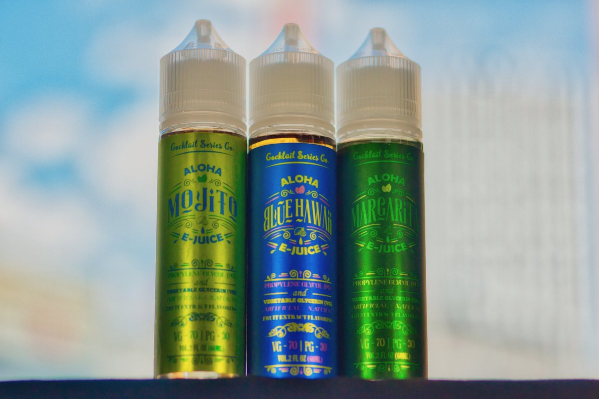 mrvape_japan's tweet photo. 暑い日にこそ🎵

ALOHA E-JUICEオススメです‼

【MOJITO】
しっかりミント香るモヒート！
【BLUE HAWAII】
完熟パイナップルとラムの素朴な甘み！
【MARGARITA】
テキーラ&amp;ライムの大人の味！

楽天からも購入可能です💕

#VAPE #CBD #ハワイ #アロハ https://t.co/cdbnTn9Ofy