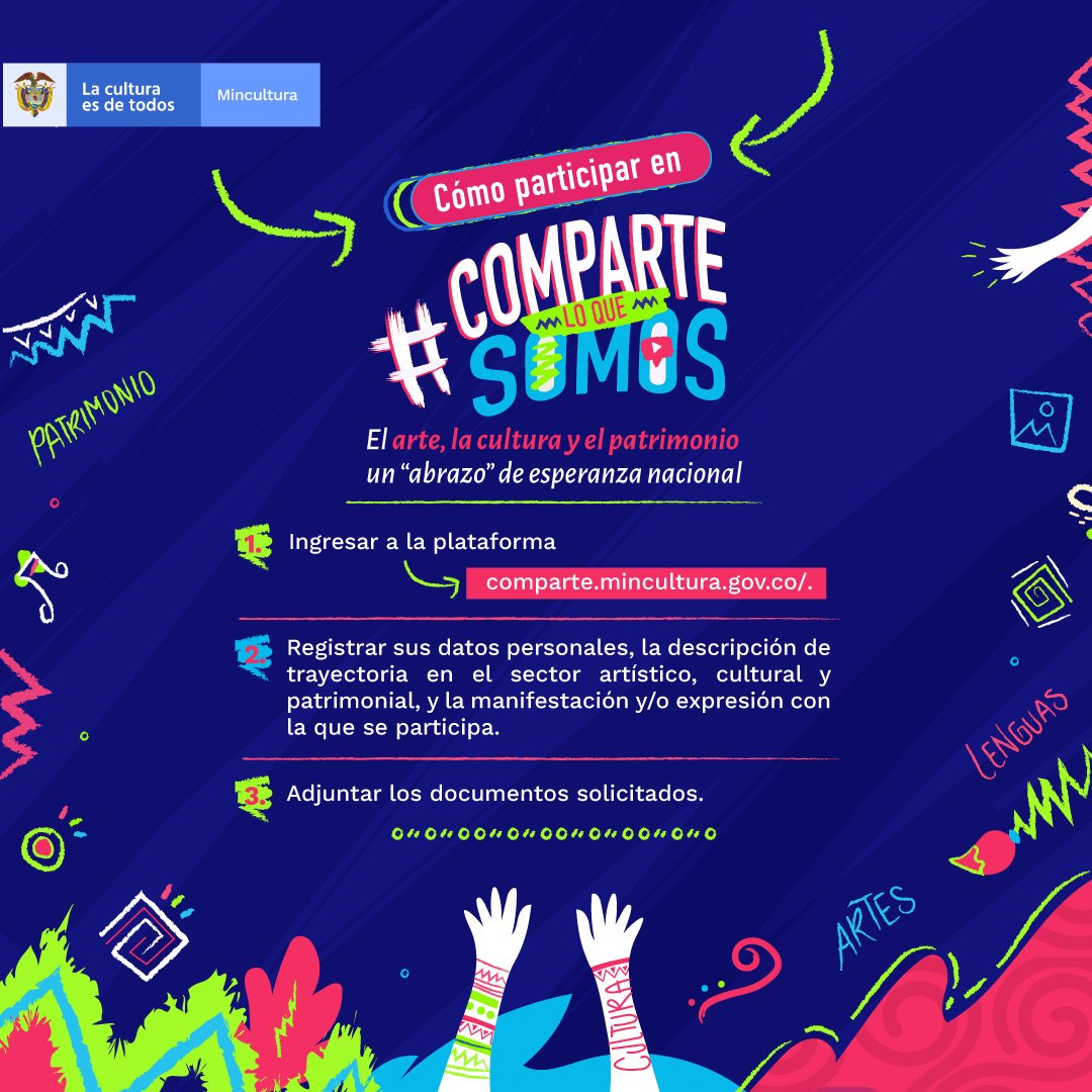 Ante la emergencia sanitaria por el COVID-19, la invitación pública #ComparteLoQueSomos, es un reconocimiento para la trayectoria y propuestas creativas de los artistas, creadores, gestores y organizaciones culturales del país. Participa en: bit.ly/2Yj9yM6
