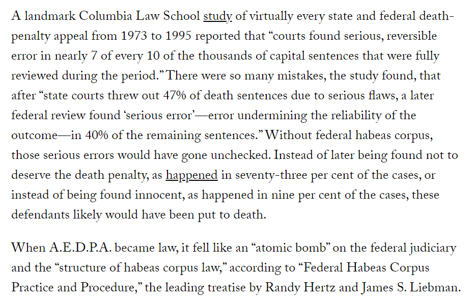 PROBLEM  COURT Anti-Terrorism and Effective Death Penalty Act (AEDPA) limits the ability of federal courts to remediate violations of the Constitution via habeas corpus.  Repeal or revise AEDPA.  See https://www.newyorker.com/news/news-desk/the-destruction-of-defendants-rights and see   https://scholarlycommons.law.case.edu/cgi/viewcontent.cgi?article=4668&context=caselrev