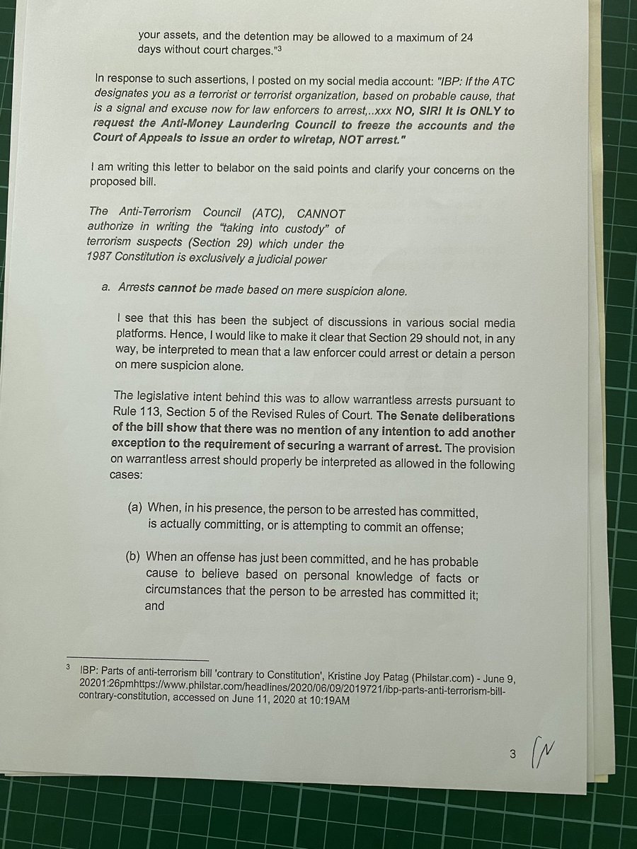 A THREAD — Sen. Lacson’s response to IBP President Cayosa’s statement regarding the Anti-Terror Bill. Lacson explains provisions that have been subject to misconceptions. (1/4) : Sec Locsin, who should really know how to make a thread #YesToAntiTerrorBill  #AntiTerrorBill