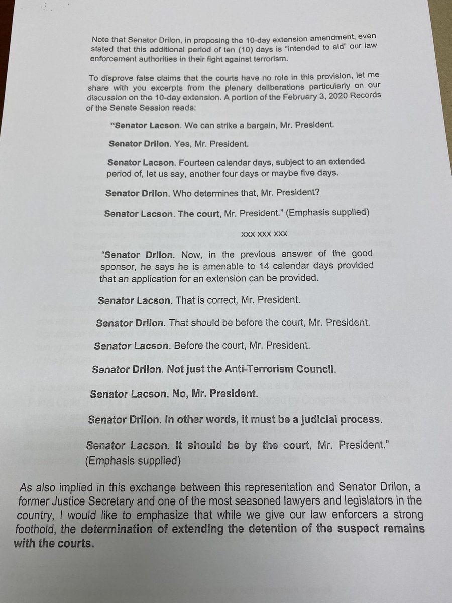 Senator Lacson’s response to IBP President Cayosa’s statement regarding the Anti-Terror Bill. Lacson explains provisions that have been subject to misconceptions. (2/4)  #YesToAntiTerrorBill  #AntiTerrorBill