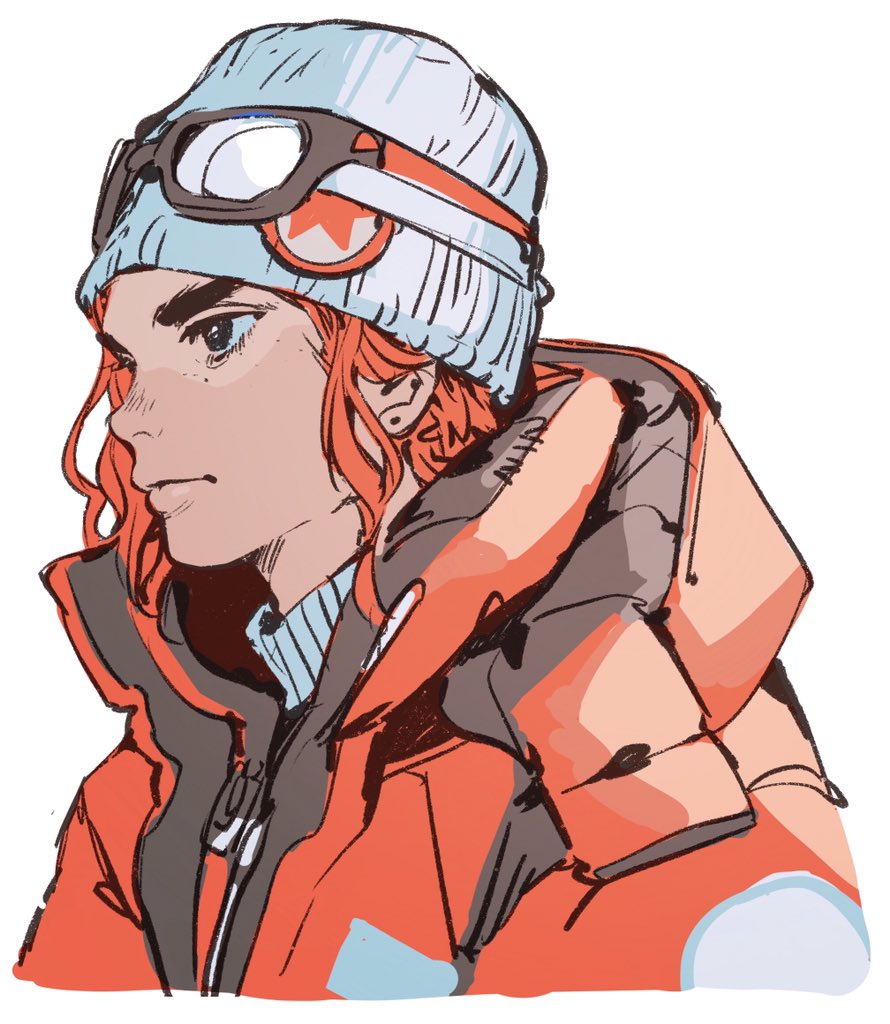solo goggles beanie white background jacket orange jacket male focus  illustration images