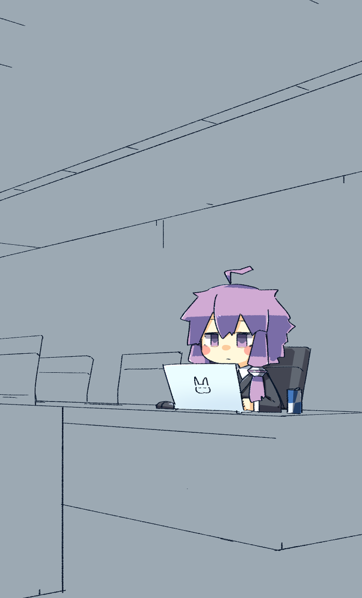 yuzuki yukari 1girl purple hair solo purple eyes blush stickers office computer  illustration images