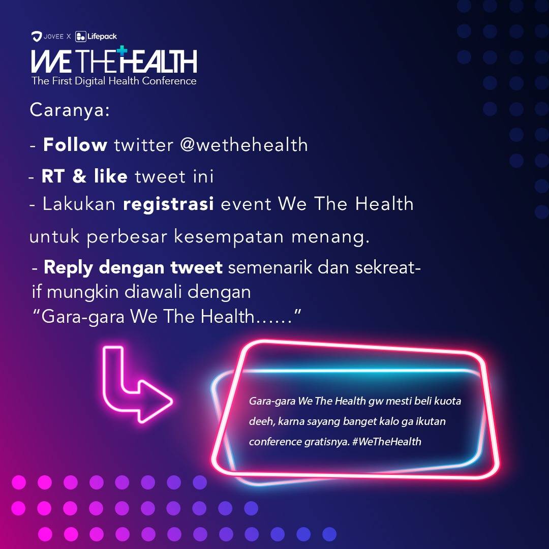 wethehealth's tweet photo. 🚨 GIVEAWAY ALERT 🚨
SALDO 5 JUTA RUPIAH + JUTAAN VOUCHER BELANJA DI JOVEE DAN LIFEPACK UNTUK 31 ORANG  PEMENANG!!! https://t.co/kG61JDGX2V