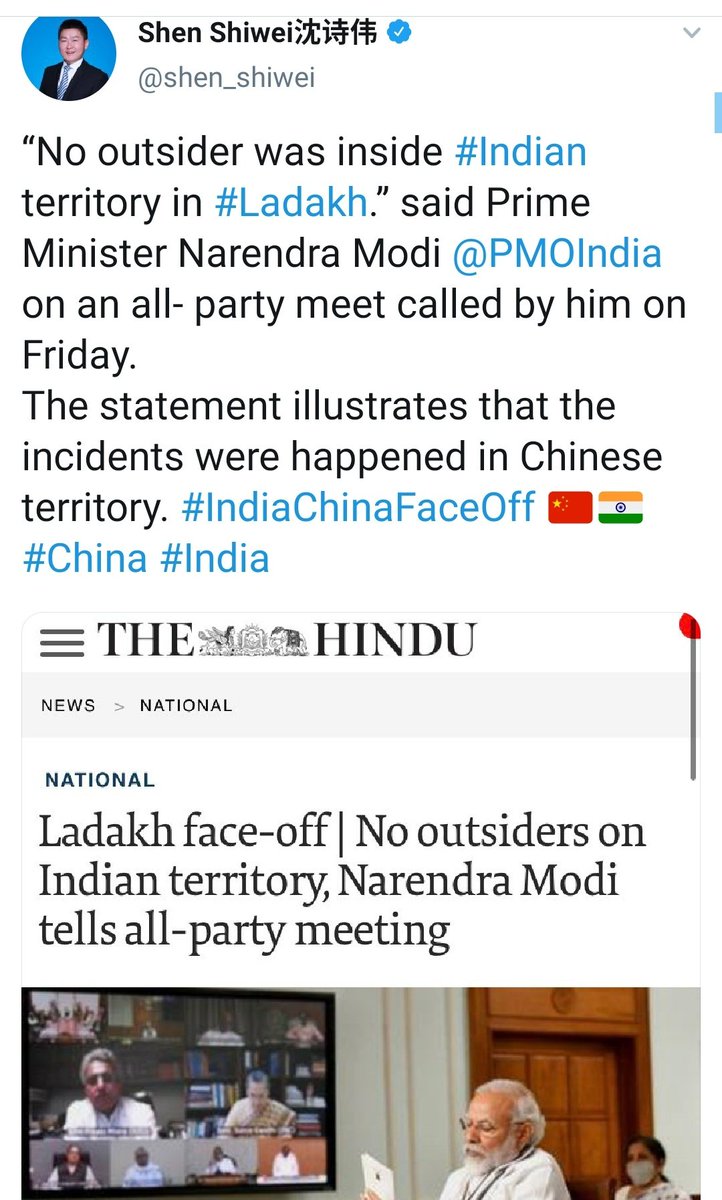 bhatia_niraj23's tweet photo. Chinese media is quoting PM Modi's statement and saying "it illustrates incidents happened in Chinese territory"..
Will BJP clarify who is irresponsible now ?
#ModiSurrendersToChina https://t.co/tBKKxwFlYf
