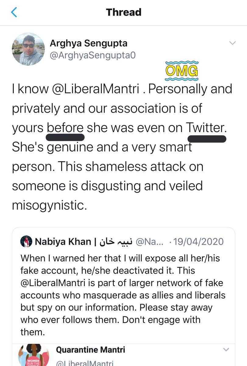 Aarogya Setu Bhai, you were telling  @NabiyaKhan11 that you knew her *years* before she was even on twitter & now you’re claiming you talked to ‘her’ on/off for the last 5 years. Which one is it? Were you lying then or are you lying now? Link to the tweet: https://twitter.com/arghyasengupta0/status/1252567090852134920?s=21  https://twitter.com/arghyasengupta0/status/1274105901000077313