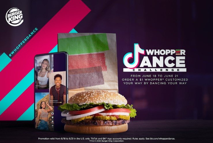 MarkzoneAz's tweet photo. Burger King #WhopperChallenge adlı yeni bir rəqs challenge yaratmaq üçün TikTok ilə əməkdaşlıq etdi. Qatılan istifadəçilərə özəl bir kod göndərilir və bu kodla sadəcə 1$ qarşılığında Whopper ala bilirlər.🤩 https://t.co/LakxLEiQ5B