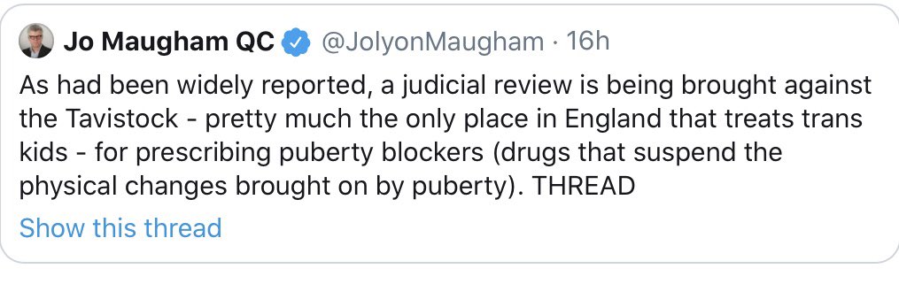 Reminder that Jolyon has all the people,blocked who could correct him about this.  #PubertyBlockers don’t merely “suspend” puberty. Kids given them invariably progress to cross sex hormones. They will be sterile.