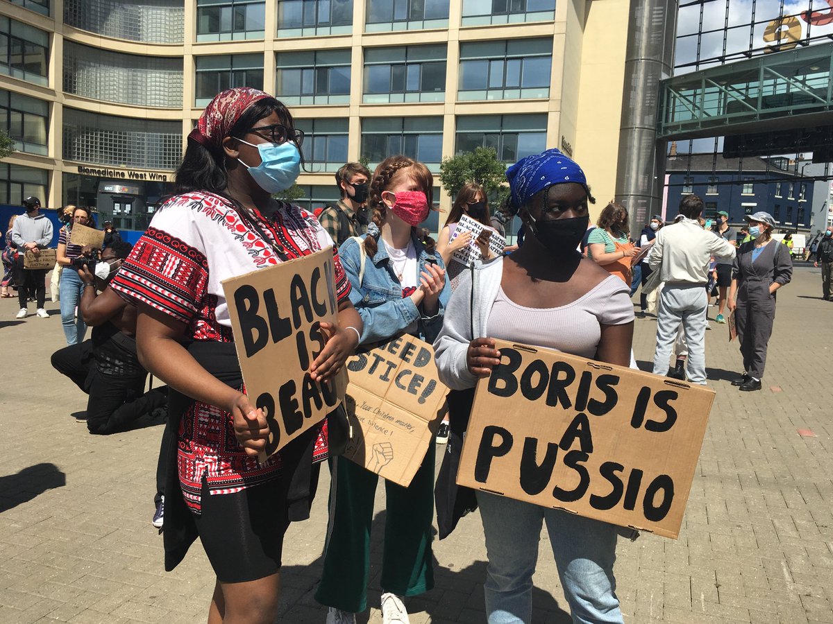 Black and white #BLM protestors stood side by side at #Newcastle # Time Square.