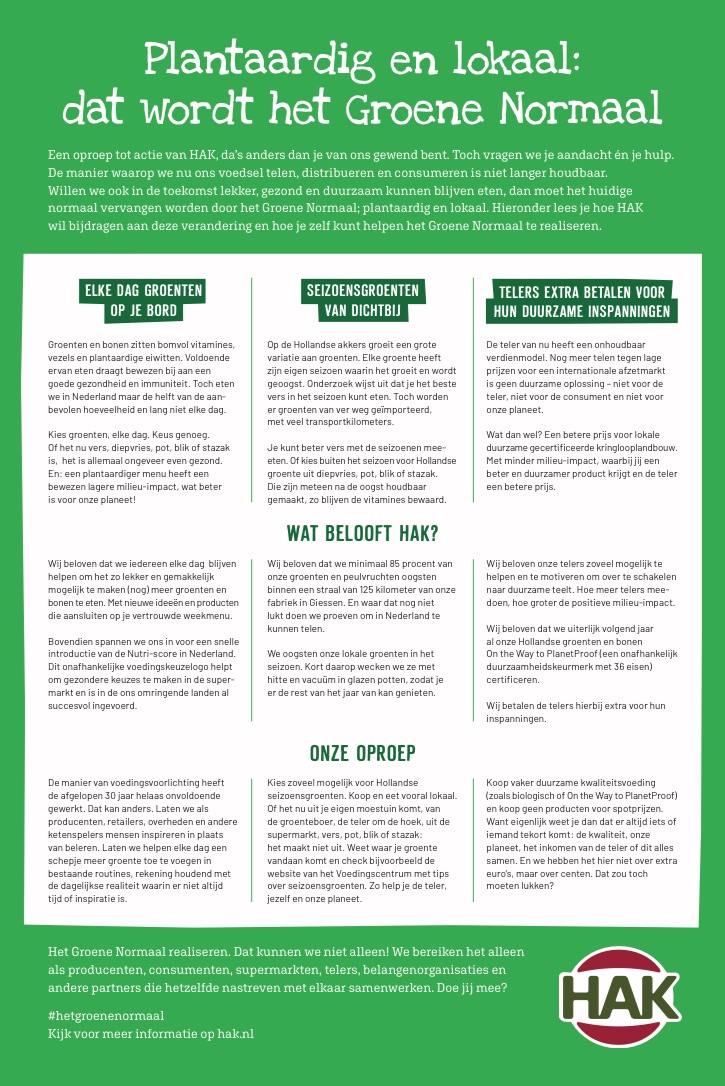 Dit #manifest staat vandaag als oproep in diverse dagbladen met duidelijke boodschap: Plantaardig en Lokaal: dat wordt het Groene Normaal!
Als we ook in de toekomst lekker, gezond en #duurzaam willen blijven eten dan moet er iets veranderen. Doe je ook mee? #hetgroenenormaal