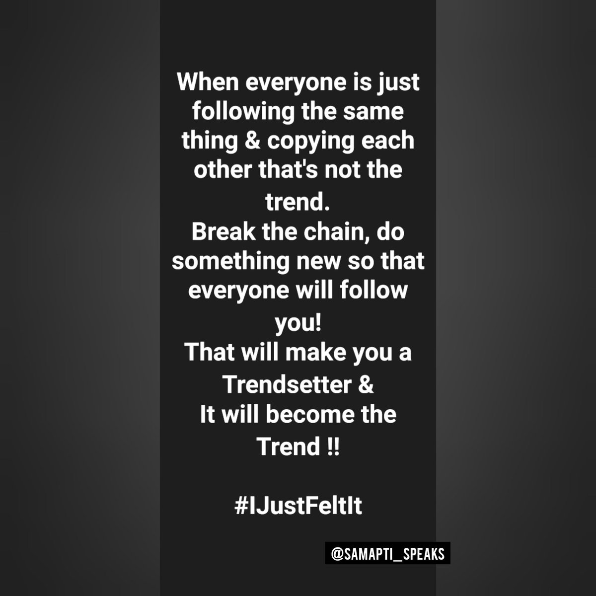 Samapti_Speaks's tweet photo. Don't follow or copy.
Be You & be the Trend !!
#JustFeltIt
#dontcopy #bethetrend
#bethetrendsetter💕💕 #followyourheart❤️
#followyourdreams https://t.co/nvu6OYechW