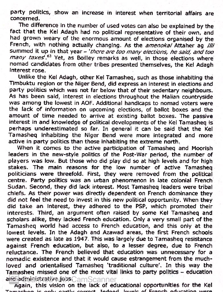 Tuareg participation in postwar colonial government was minimal (nomad life & lack of interest in elections), leaving them underrepresented in what would become Mali government.