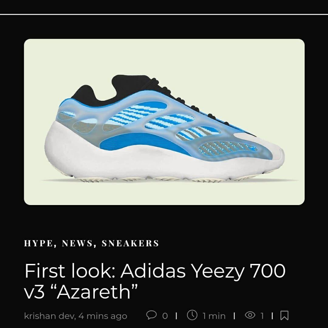 StreetSenseIN's tweet photo. First look: #Adidas #Yeezy 700 v3 โAzarethโ โ Tap on the link below to know all about it:
https://t.co/BeL5tflXz2
โข
#sneakerheads #sneakernews #SneakerScouts #sneakerhead #streetwear #streetsense #sneakers #sneakerblog #adidasyeezy #theyeezymafia #azareth #adidasoriginals https://t.co/iSyeqTXb1H