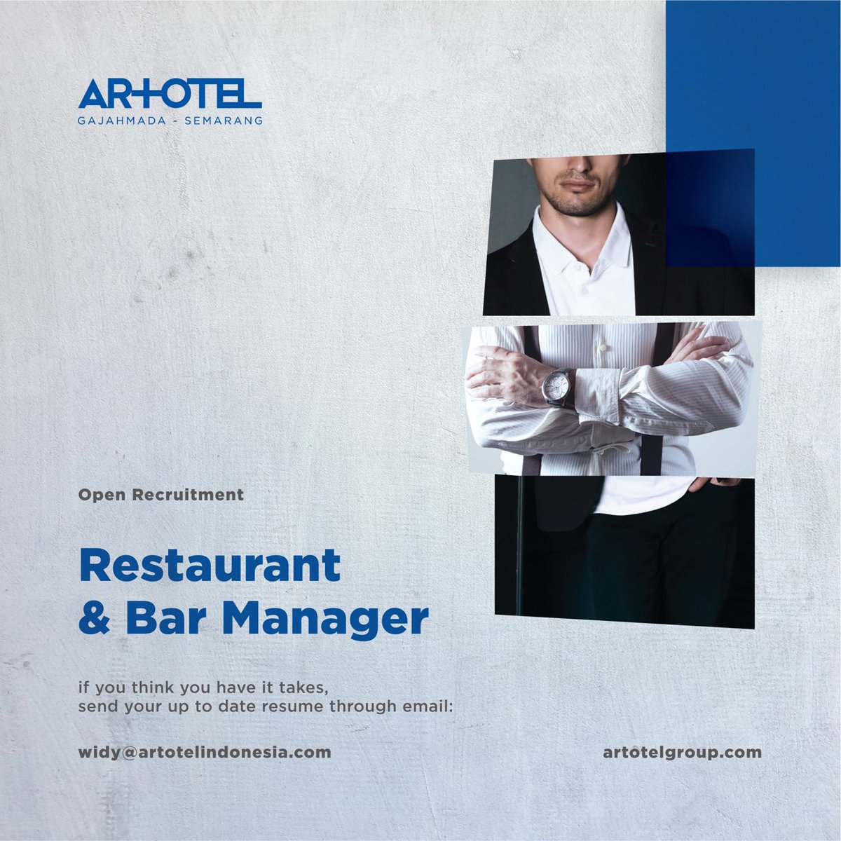 feltis99's tweet photo. Monggo buat hotelier yang minat kerja di Semarang, feel free to drop your CV at widy@artotelindonesia.com 
Numpang titip ya @hrdbacot #lokercot 🙏 https://t.co/Mf6safXY35