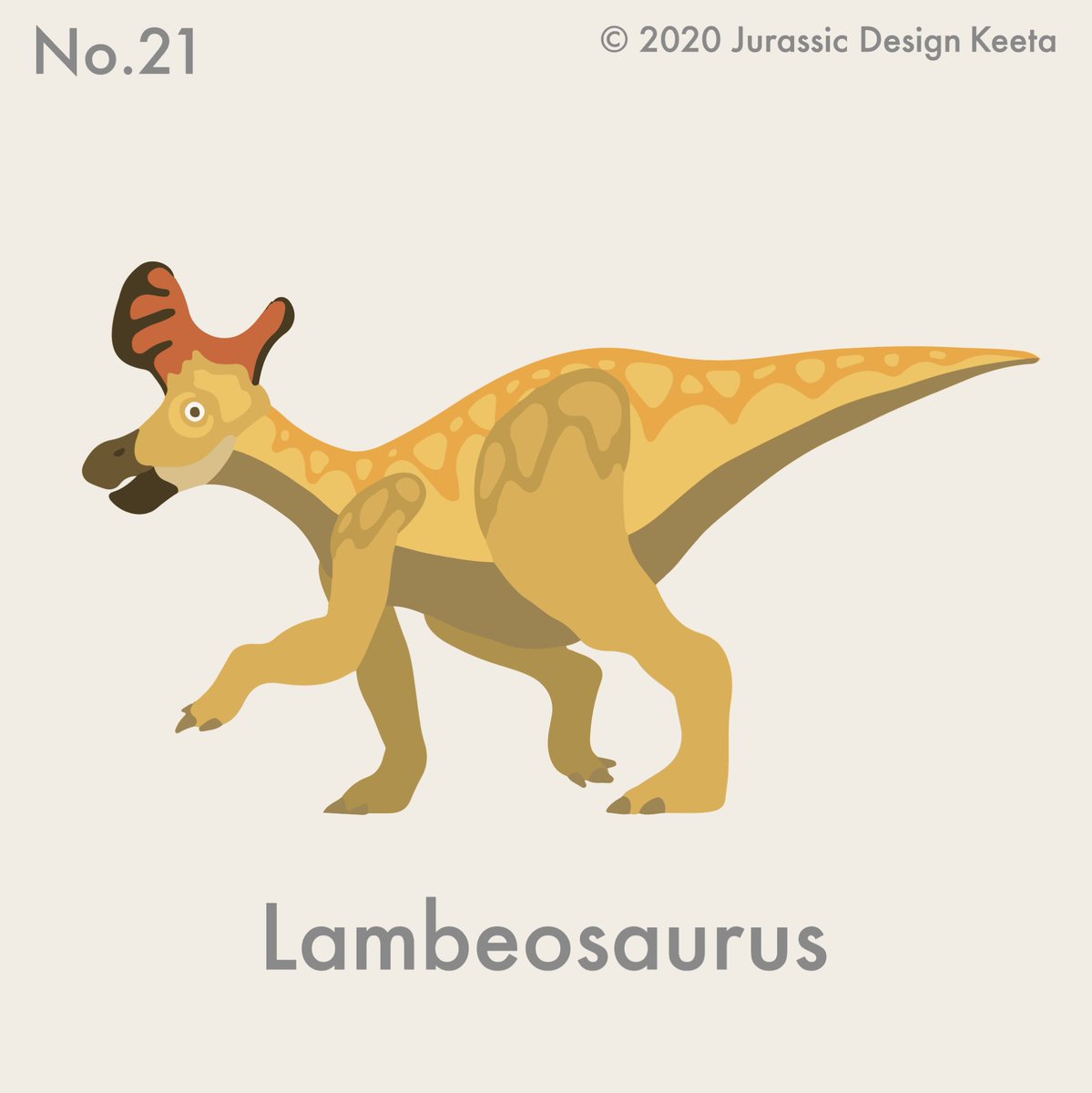 ケータ 恐竜イラストレーター Vol 21 ランベオサウルス Lambeosaurus 息子さんと一緒に恐竜に ハマっておられる 素敵パパ様からの リクエストにお応えしました 頭にオシャレな骨突起が特徴のランベオサウス 恐竜 恐竜イラスト