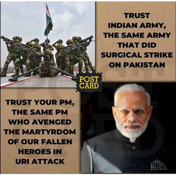 This is the time for everyone to Unite and show support to Indian Army and Our Prime Minister @narendramodi Sir🙏🇮🇳🙏
#NationWithArmyAndNamo #SupportIndianArmy