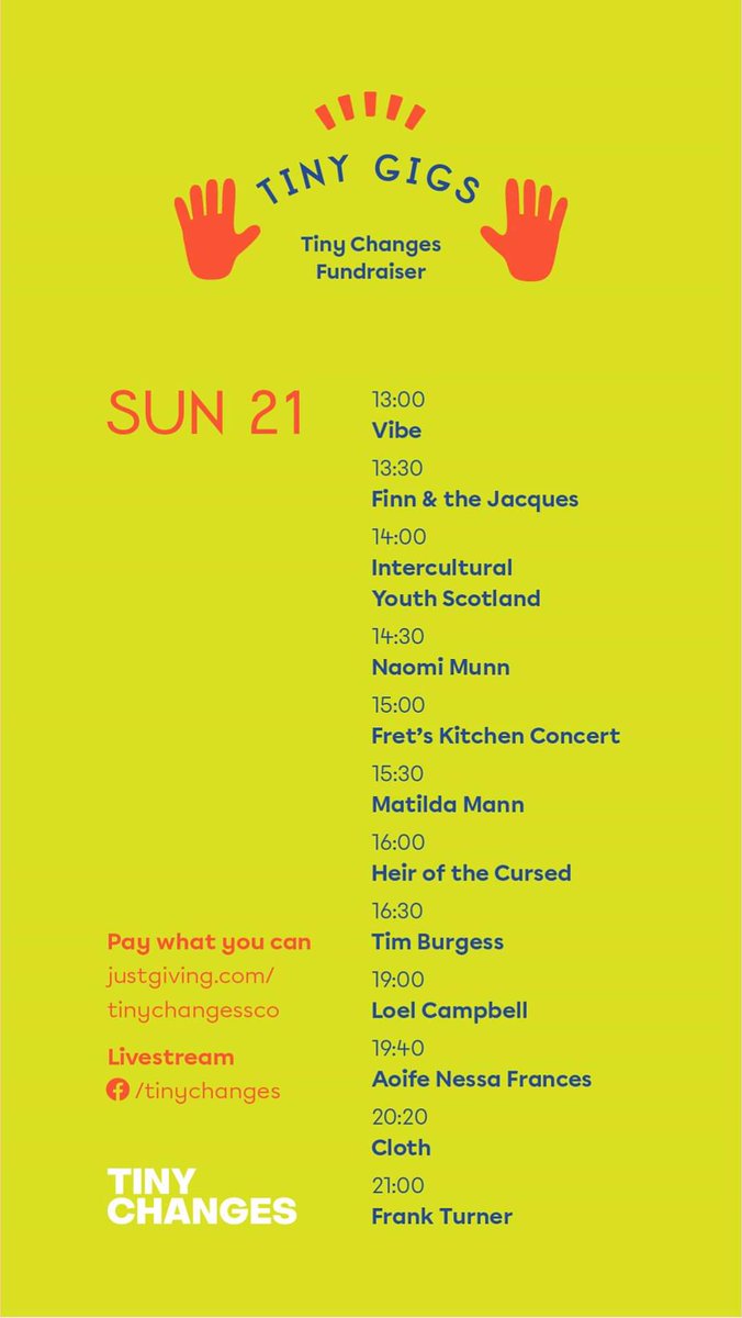 Tiny Changes (@tinychanges) on Twitter photo Tiny Gigs Day has arrived! 🎉
#TinyGigs Starts today, 12.45pm, with <a href="/thewhitmore/">Laura Whitmore ⚡️</a>! Simply visit facebook.com/tinychanges (you can watch without logging in)
Text "TINYCHANGES" & the amount you'd like to donate to 70085. "TINYCHANGES10" donates £10 to help young minds feel better Tiny Gigs Day has arrived! 🎉
#TinyGigs Starts today, 12.45pm, with <a href="/thewhitmore/">Laura Whitmore ⚡️</a>! Simply visit facebook.com/tinychanges (you can watch without logging in)
Text "TINYCHANGES" & the amount you'd like to donate to 70085. "TINYCHANGES10" donates £10 to help young minds feel better