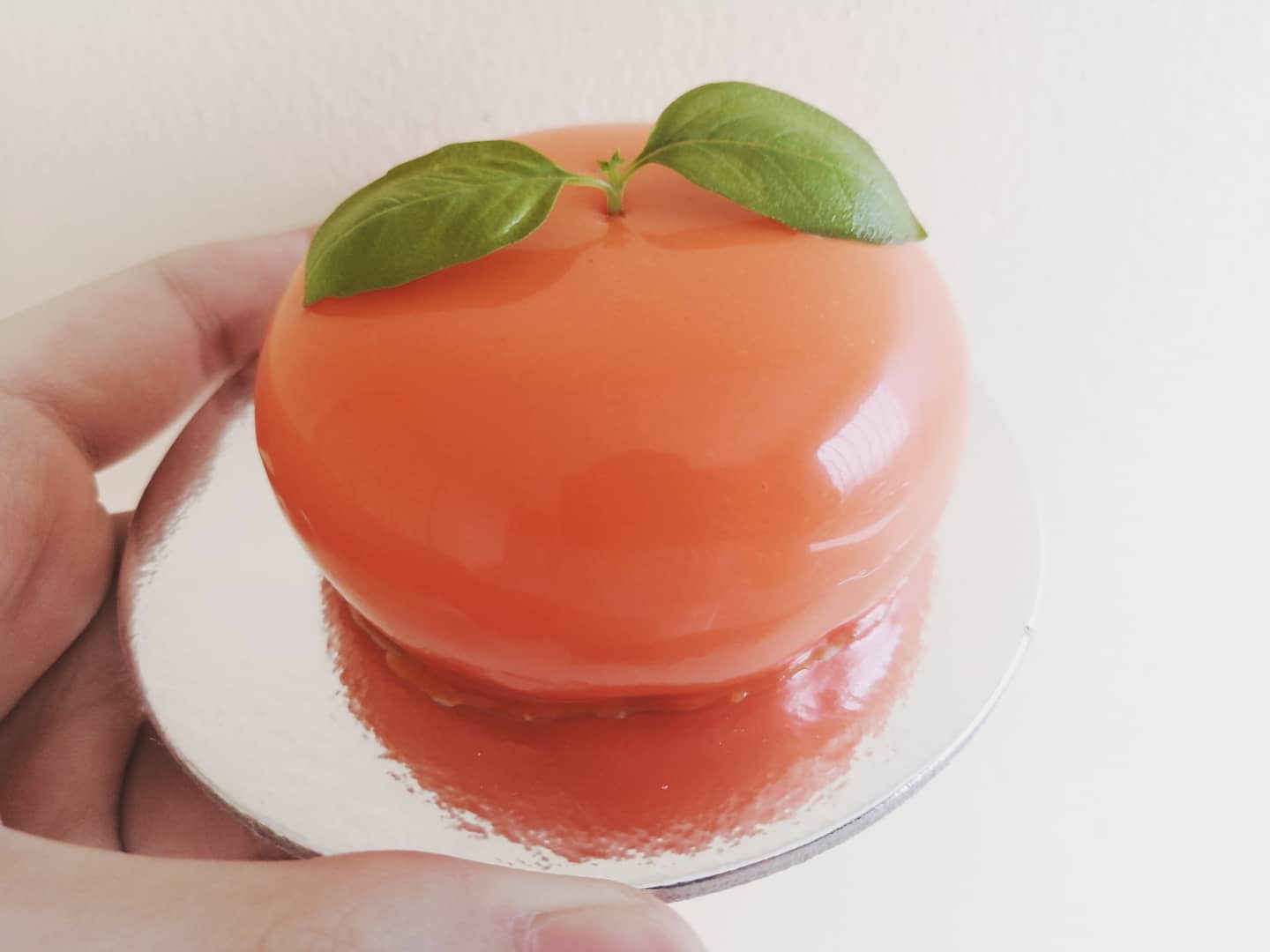 Edriel Trying Out A New Concept Mandarin Petit Gateau Camembert Mousse Dark Chocolate And Orange Ganache Almond Dacquoise White Chocolate Coating Orange Mirror Glaze Basil Leaves Food Yum Delicious