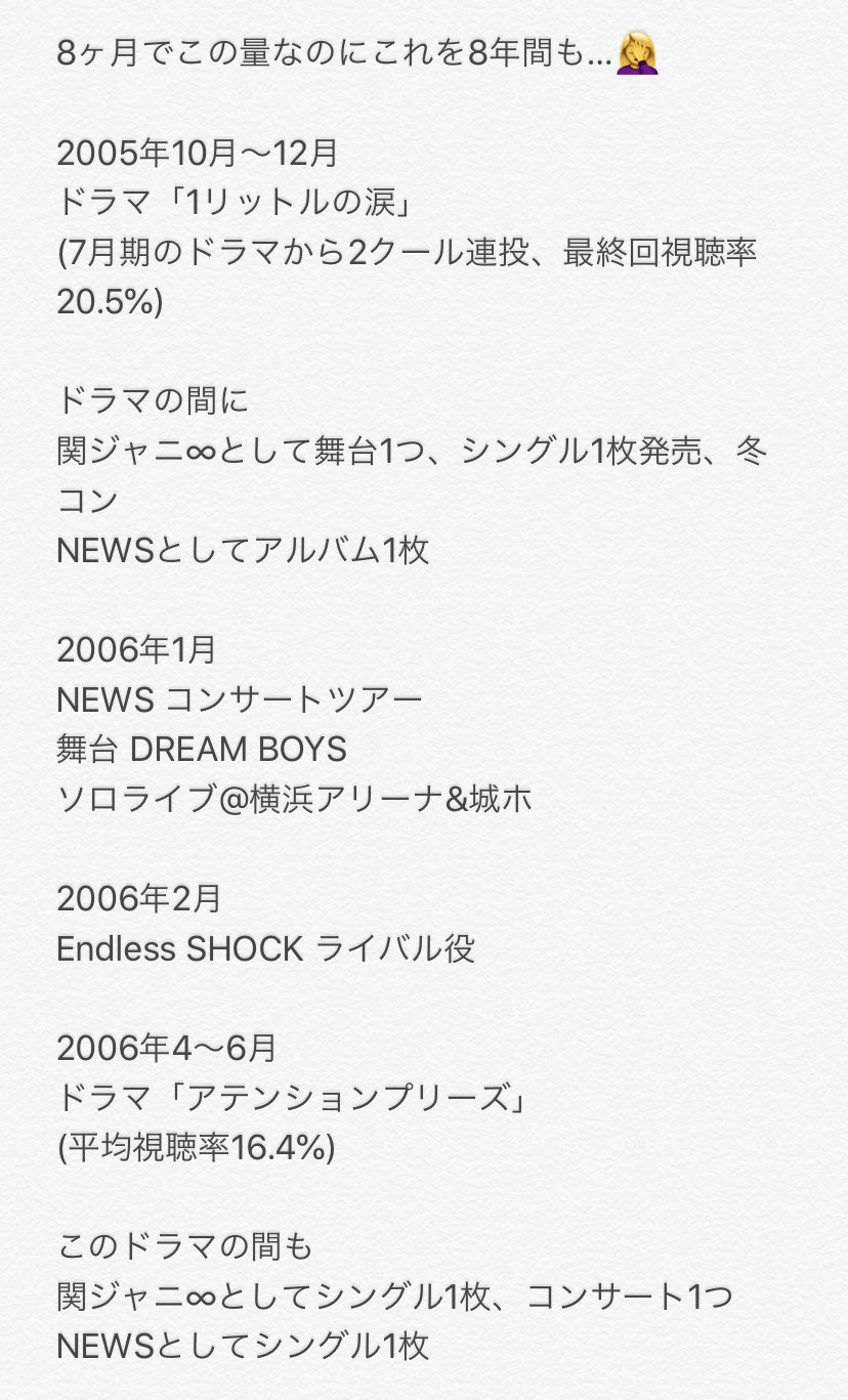 M R 手越くん脱退により10代の子も 山pと錦戸亮もnewsのメンバーだった ってことを知ってくれてるぽいので ジャニーズでただ1人 デビュー組掛け持ちを続けた錦戸亮のスケジュール これでもほんの一部 たった8ヶ月で コンサート4本 ゴールデンの連続 M R 手越くん脱退により10代の子も 山pと錦戸亮もnewsのメンバーだった ってことを知ってくれてるぽいので ジャニーズでただ1人 デビュー組掛け持ちを続けた錦戸亮のスケジュール これでもほんの一部 たった8ヶ月で コンサート4本 ゴールデンの連続