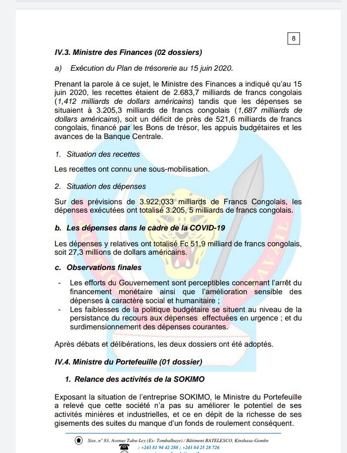 TopCongo's tweet photo. #RDC, alors que le personnel de la riposte accuse deux mois de retard de payement, le gouvernement annonce, dans le compte rendu du 36è conseil des ministres, que les dépenses relatives à la #COVID19 ont totalisé 27,3 millions $ @CMR_Covid19_RDC @PrimatureRDC @Presidence_RDC #DRC https://t.co/sJuWllKSbe