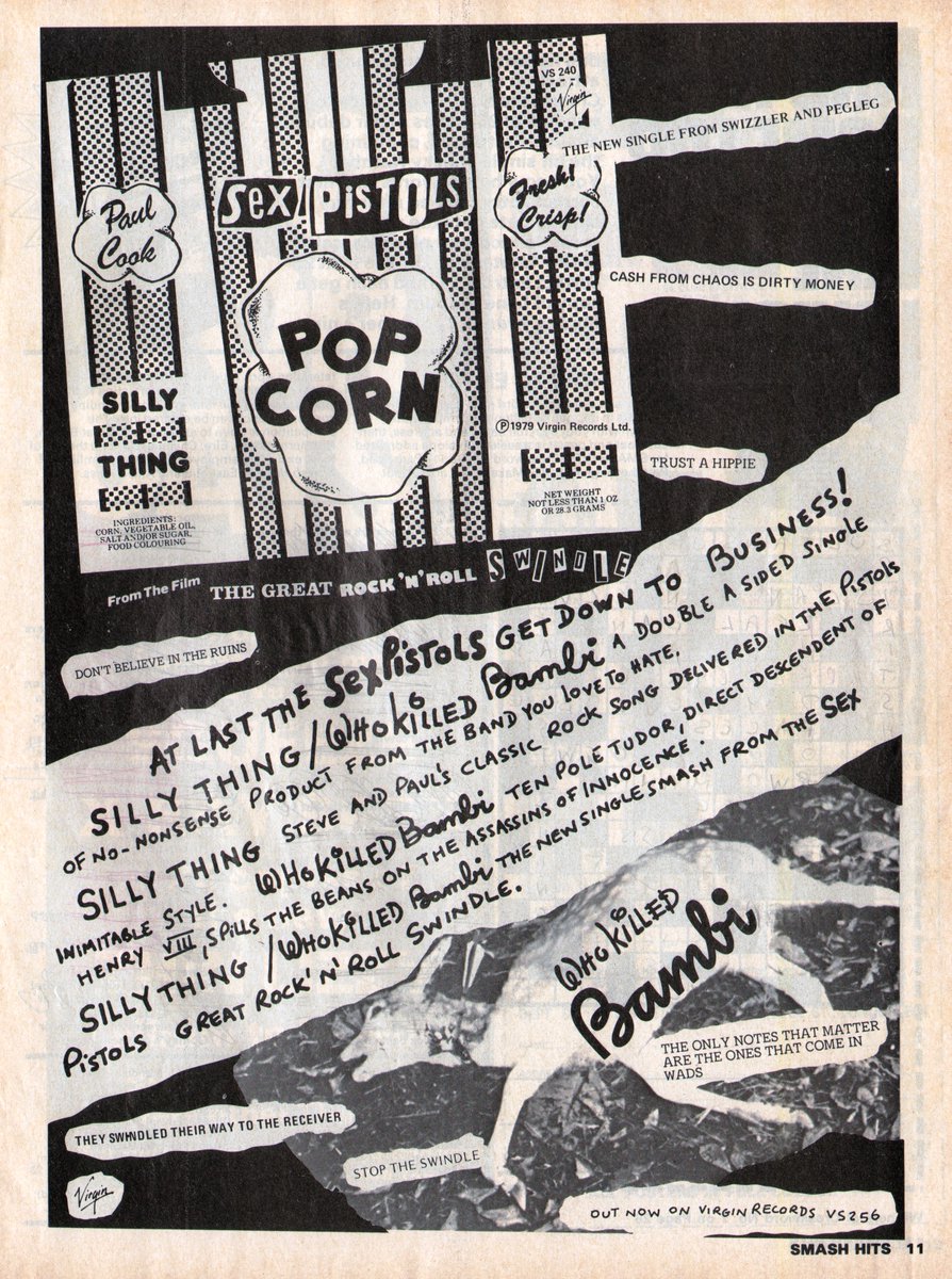 RecordPressAds's tweet photo. Sex Pistols, Silly Thing/Who Killed Bambi?, Trade ad, April 1979

#SexPistols 
#TradeAd 
#RecordAd 
#PressAd 
#VinylAd https://t.co/uqvsDKgTg1