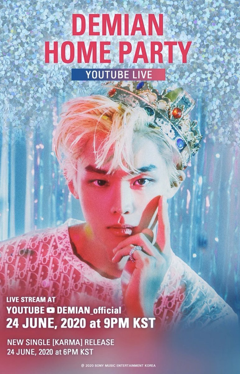 demianpics's tweet photo. DEMIAN HOME PARTY  🎉 

Youtube Livestream (DEMIAN_official) 
June 24th 9pm (KST)
June 24th 5am (PST) 

#DEMIAN #데미안 #DEMIAN_COMEBACK #KARMA #카르마 https://t.co/HqbYujaBgN
