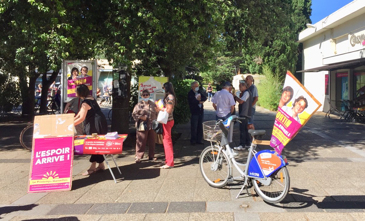 militantman13's tweet image. Un #PrintempsMarseillais très estival à la rencontre des habitants du Roy d’Espagne ce matin! #LespoirArrive ☀️🌳🚲