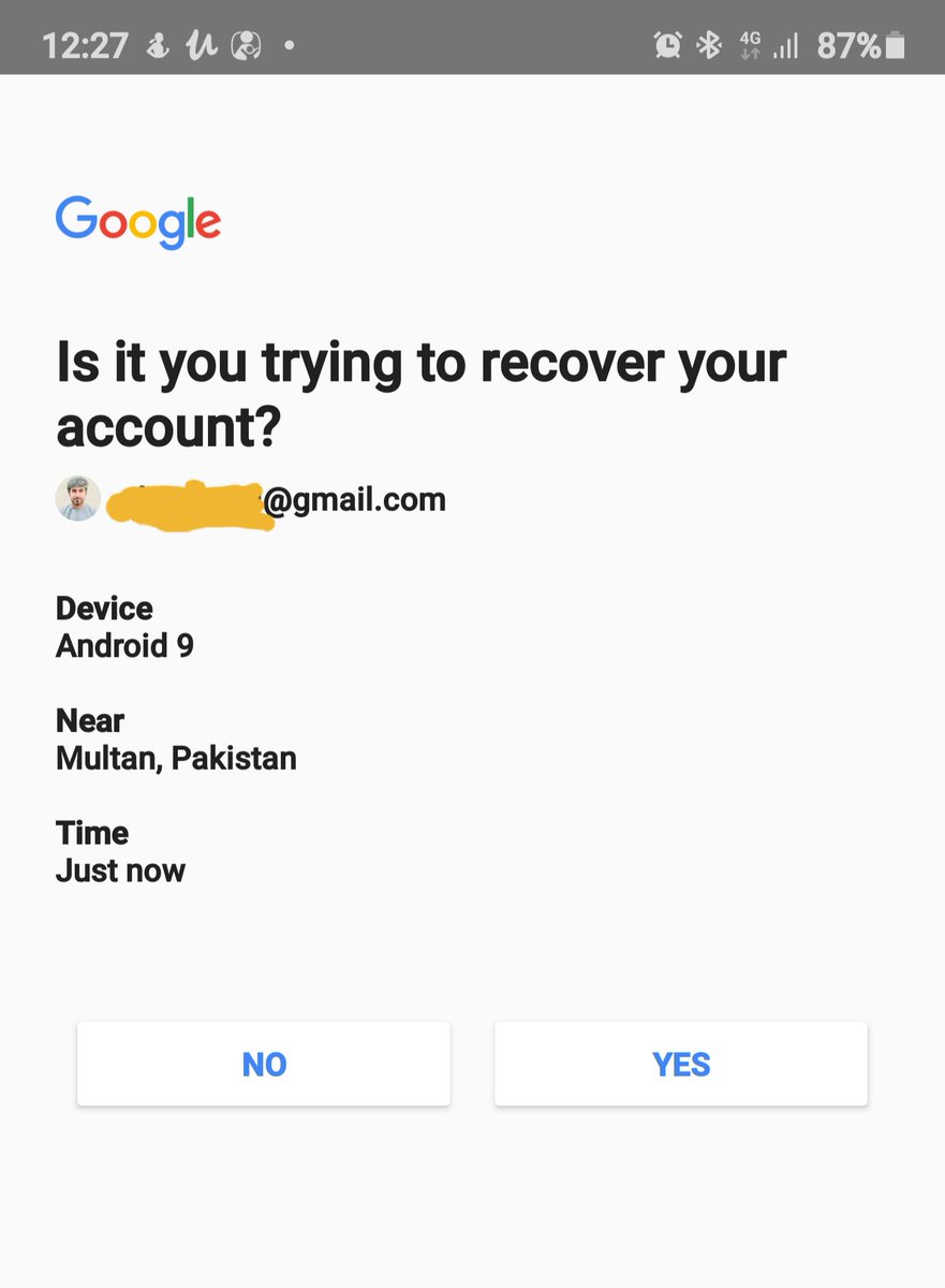 ebdaco's tweet image. يحاول الهكر عمل استعادة لكلمة المرور لذا قد تأتيك مثل هذه الشاشة فانتبه أن تضغط Yes بالخطأ فقد يحصل على ايميلك، بالإضافة الحذر بأن تقوم بعملية تسجيل في المواقع والتطبيقات بنفس كلمة مرور ايميلك استخدم كلمة مرور مختلفة 
#Mobile_security
#CyberSecurity