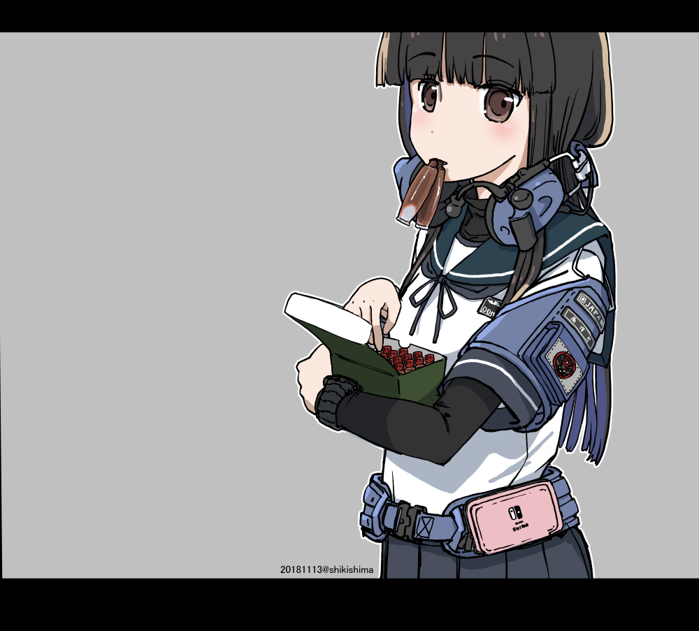 1girl solo sailor collar serafuku black hair school uniform long hair  illustration images