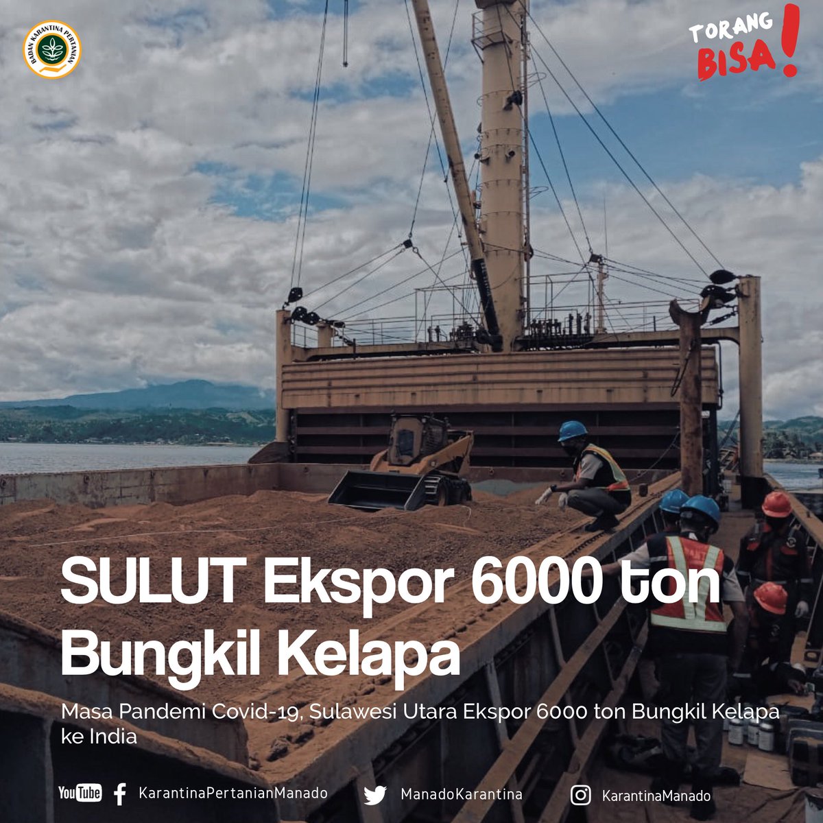karantinasulut's tweet photo. Masa Pandemi Covid-19, Sulawesi Utara Ekspor 6000 Ton Bungkil Kelapa ke India#
Manado - Bungkil kelapa atau copra expeller masih dapat dimanfaatkan untuk pakan ternak. Kementerian Pertanian melalui Karantina Pertanian Manado menjamin kesehatan dan keamanan bungkil kelapa sebelum https://t.co/q1aZ94Txe5