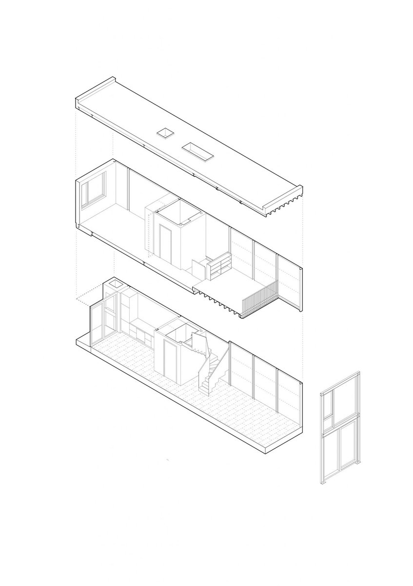 Lantai dasar terdapat dapur dan area makan, kemudian akses tangga ke lantai atas, dan lounge di sisi belakang.Sedangkan di lantai atas terdapat master bedroom dan study room.
